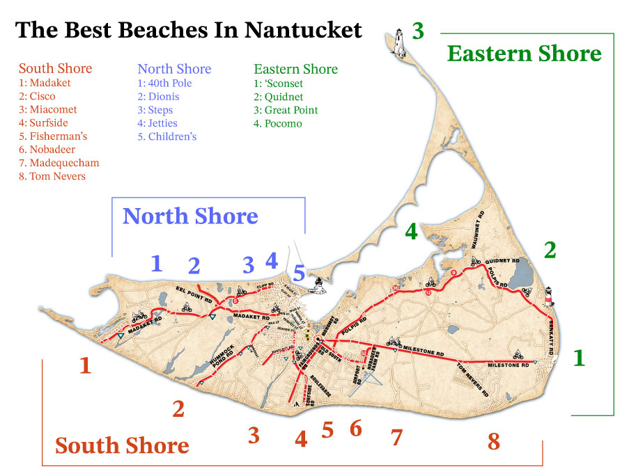 Map of the best Nantucket Beaches