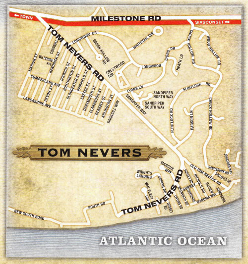 Young's Bicycle Shop map of Tom Nevers on the south shore of Nantucket